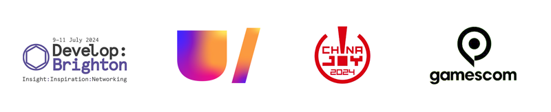 develop brighton, Unite, China Joy, gamescon logos